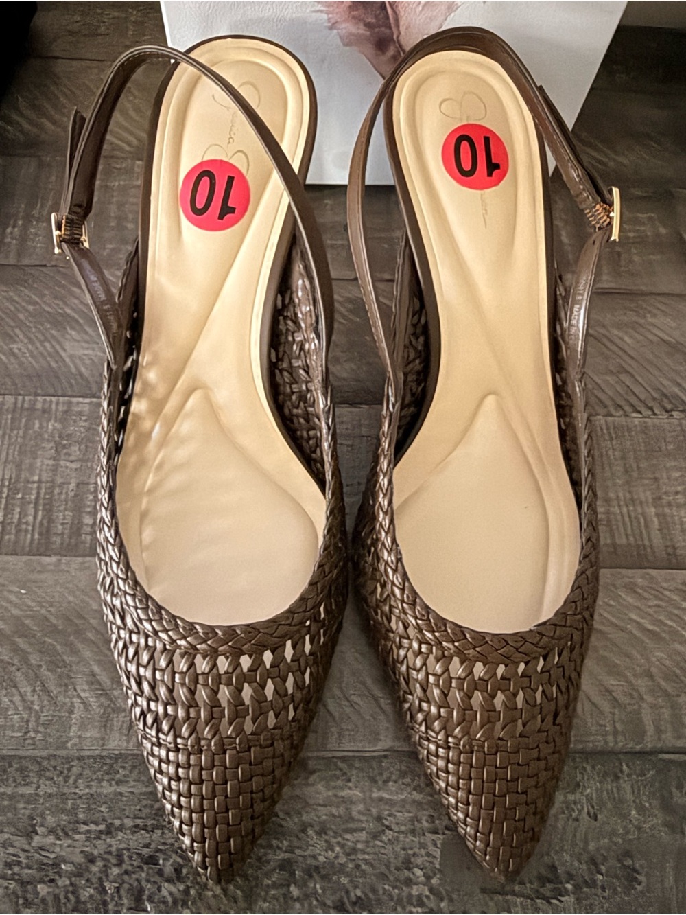 Jessica Simpson Denvie Brown Woven Slingback Pointed Flats / size 10 like new